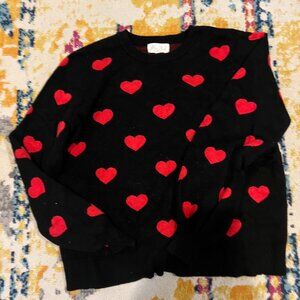 Marled Black Sweater w/ Red Hearts | Size L | Valentine Sweater